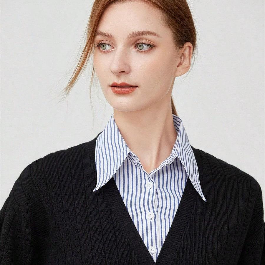 Pointed collar striped shirt fake collar, women's versatile decoration collars blue and white stripes sweater collar