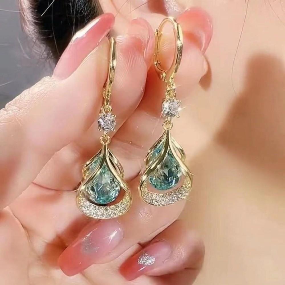 Women Jewelry Rhinestone Dangle Earrings Luxury Cat Eye Stone Earrings Water Drop Earrings Party