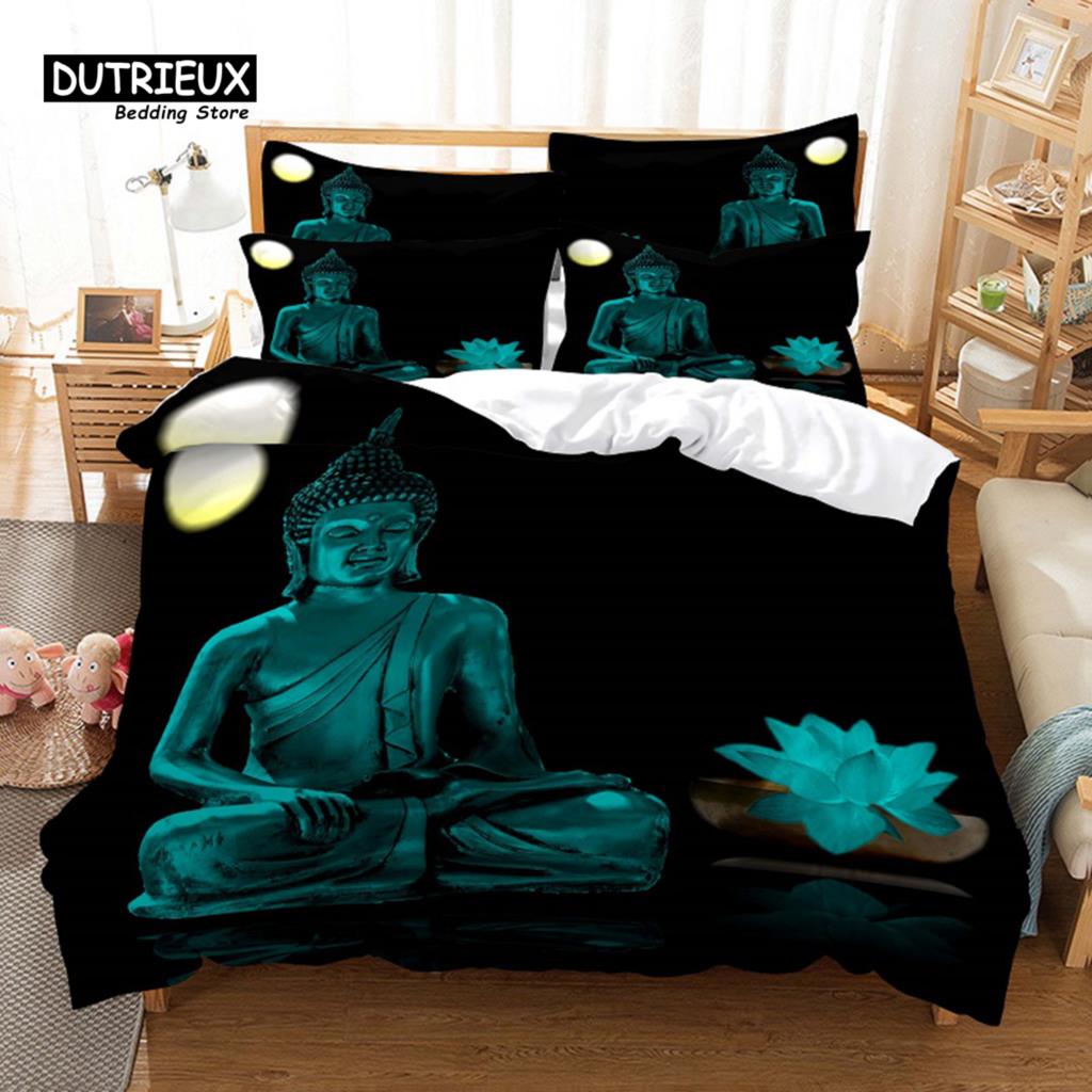 Buddhism Bedding Set, 3Pcs Duvet Cover Set, Soft Comfortable Breathable Duvet Cover, For Bedroom Guest Room Decor