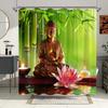 Zen Landscape Shower Curtains Flowers Plant Green Bamboo Black Stone Scenery Bathroom Decor Waterproof Cloth Hanging Curtain Set