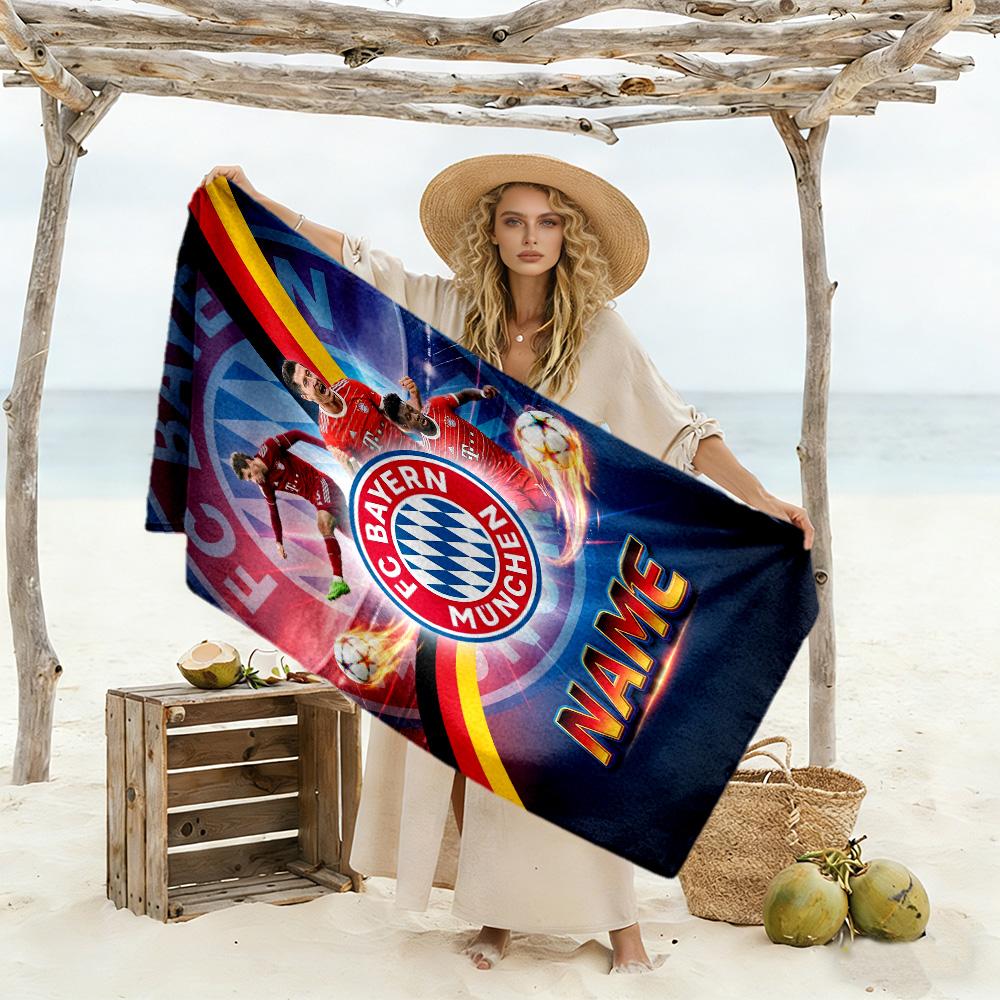 Bayern Munich Soccer Art Customizable Name Beach Towel Super Soft Microfiber Quickdry Fabric