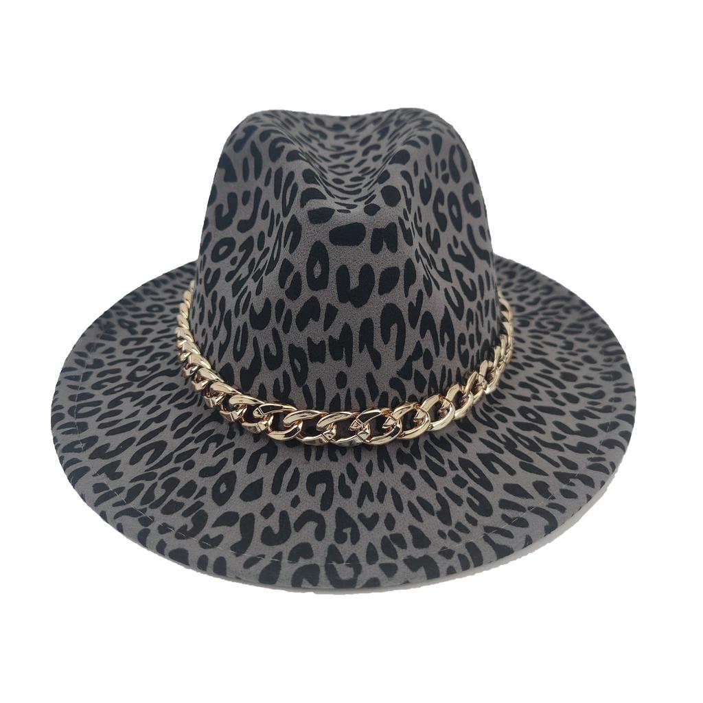 British Woolen Leopard Print Top Hat Men'S And Women'S Jazz Hat Flat Edge Hat Big Eaves Hat