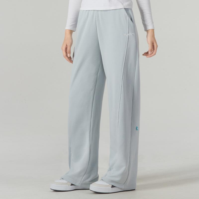 Puma Letter Print Mid Waist Straight Casual Pants Women Bottoms Light-Blue 625169-80