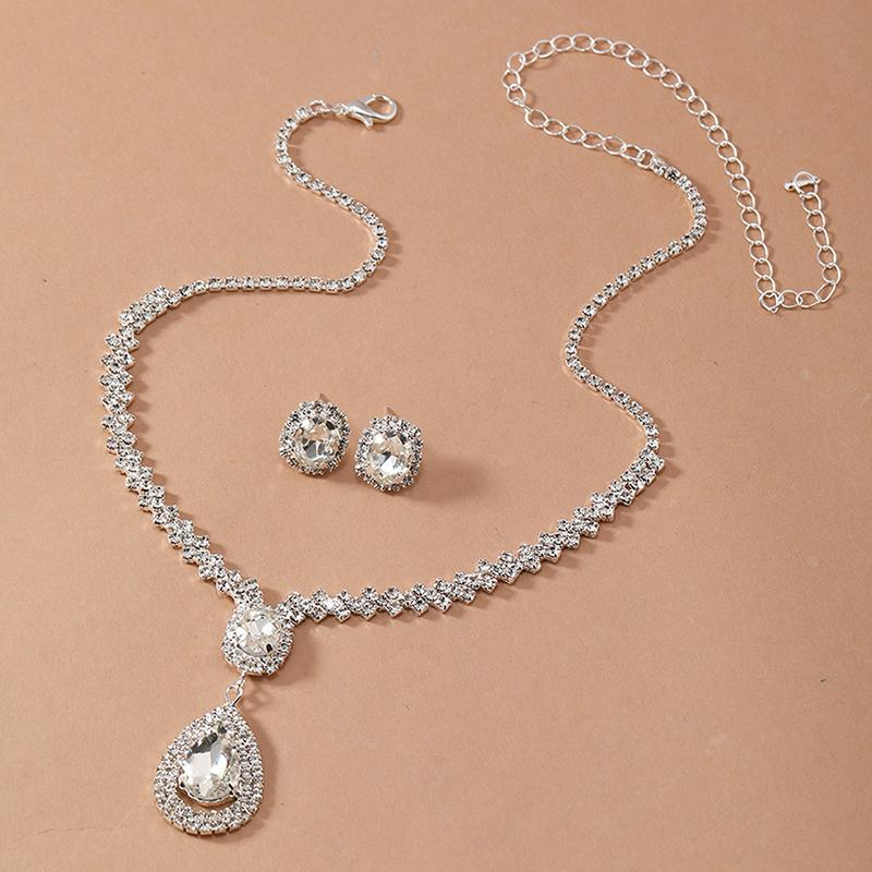 

Women S Temperament Necklace Earrings Silver Set Metal Jewelry Set 2-Piece Necklace Earrings