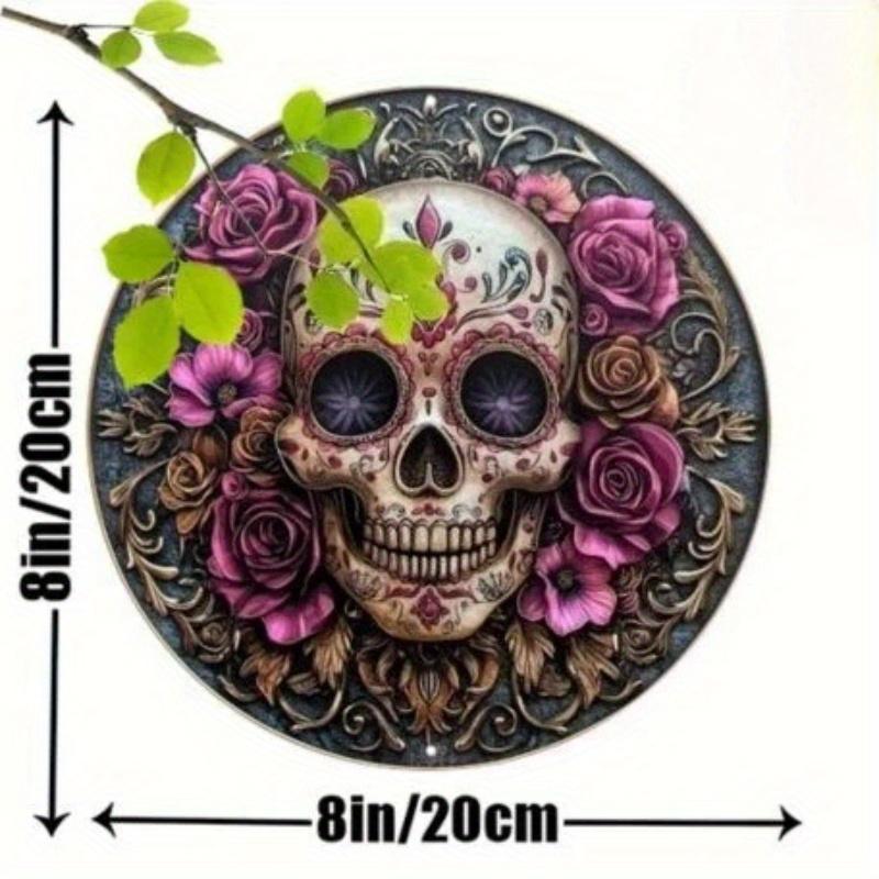 

2d плоский 20*20см, Вінок з черепа Діа де лос Муертос, Дерев яна табличка, Художній твір, Дерев яна табличка в традиційному стилі, для Дому, Кухні, Саду, Спальні, Декору Бару. 20x20cm