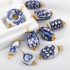 Accessori Orecchini Irregolari in Porcellana Blu Dipinta a Mano Acciaio Inossidabile Materiali per Artigianato