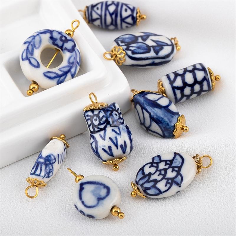 Accessori Orecchini Irregolari in Porcellana Blu Dipinta a Mano Acciaio Inossidabile Materiali per Artigianato