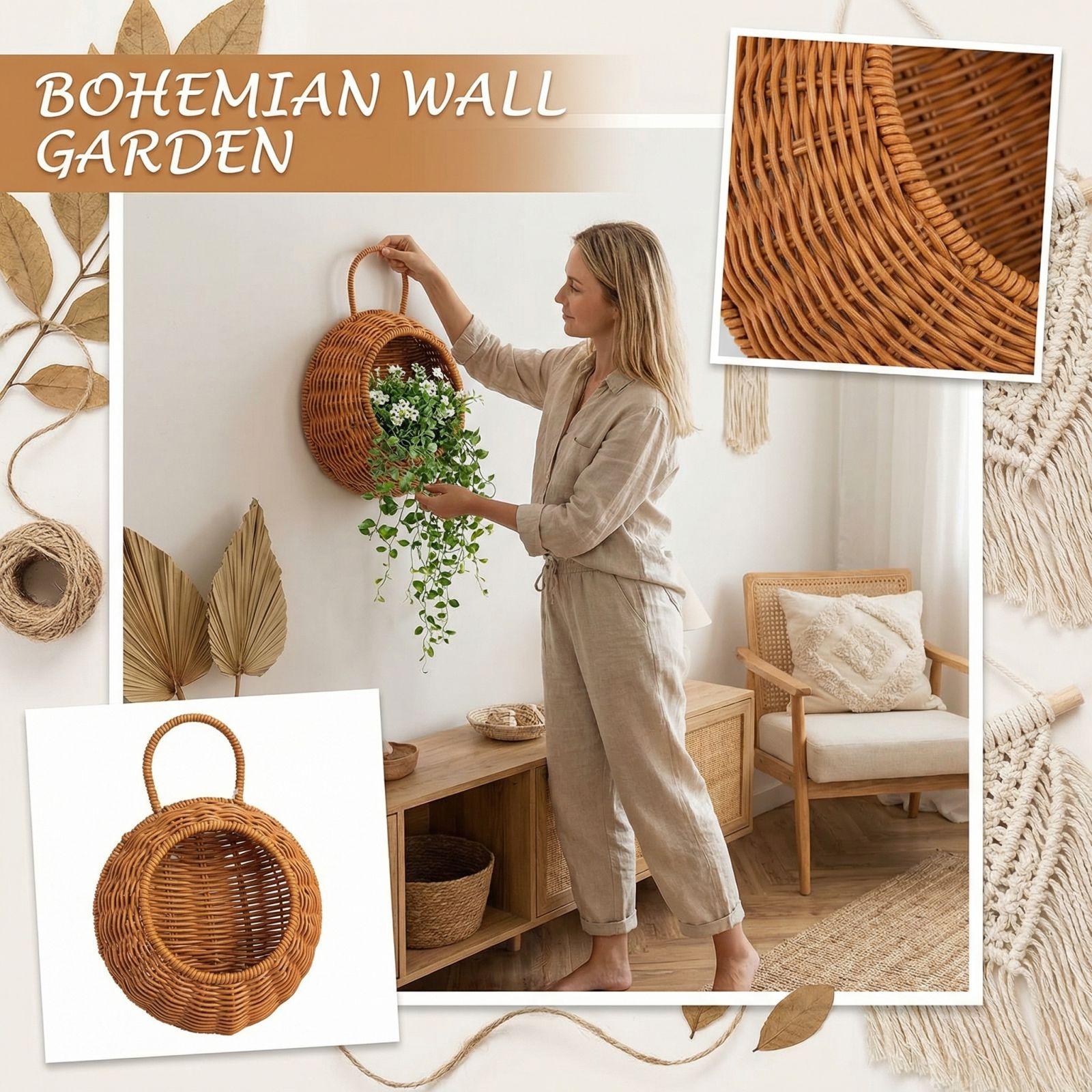 Imitation Rattan Wall Mounted Semi-circular Flowerpot Storage Rack Wall Mounted Kitchen Sorting And Storage Basket, No Need For Punching, Handmade One Size жёлтый