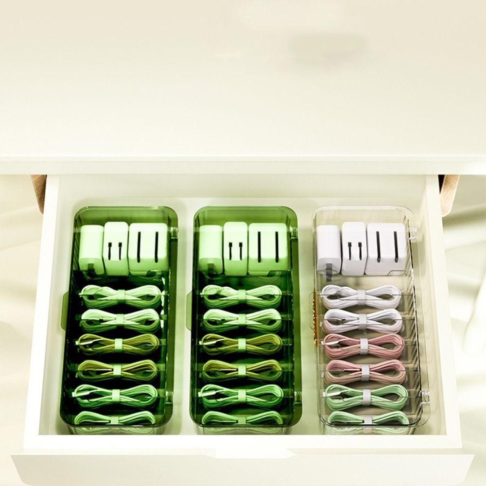 Transparent Cable Storage Box Plastic with Lid Data Line Box 7 Grids Charger Plug Finishing Box Desktop Management