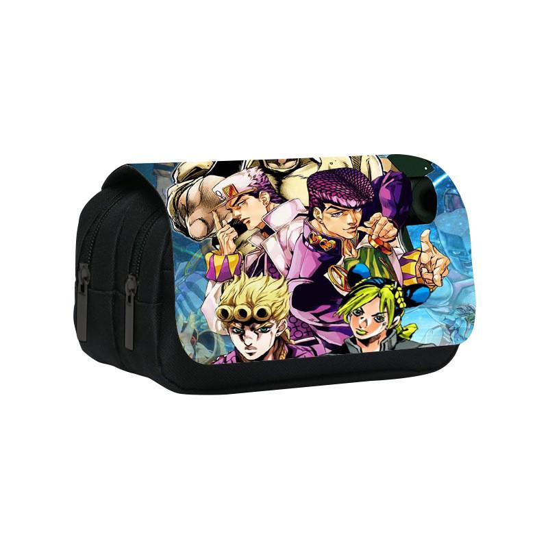 Jojos Bizarre Adventure Print Double Layer Pencil Case With Large Capacity For Study And Office Use