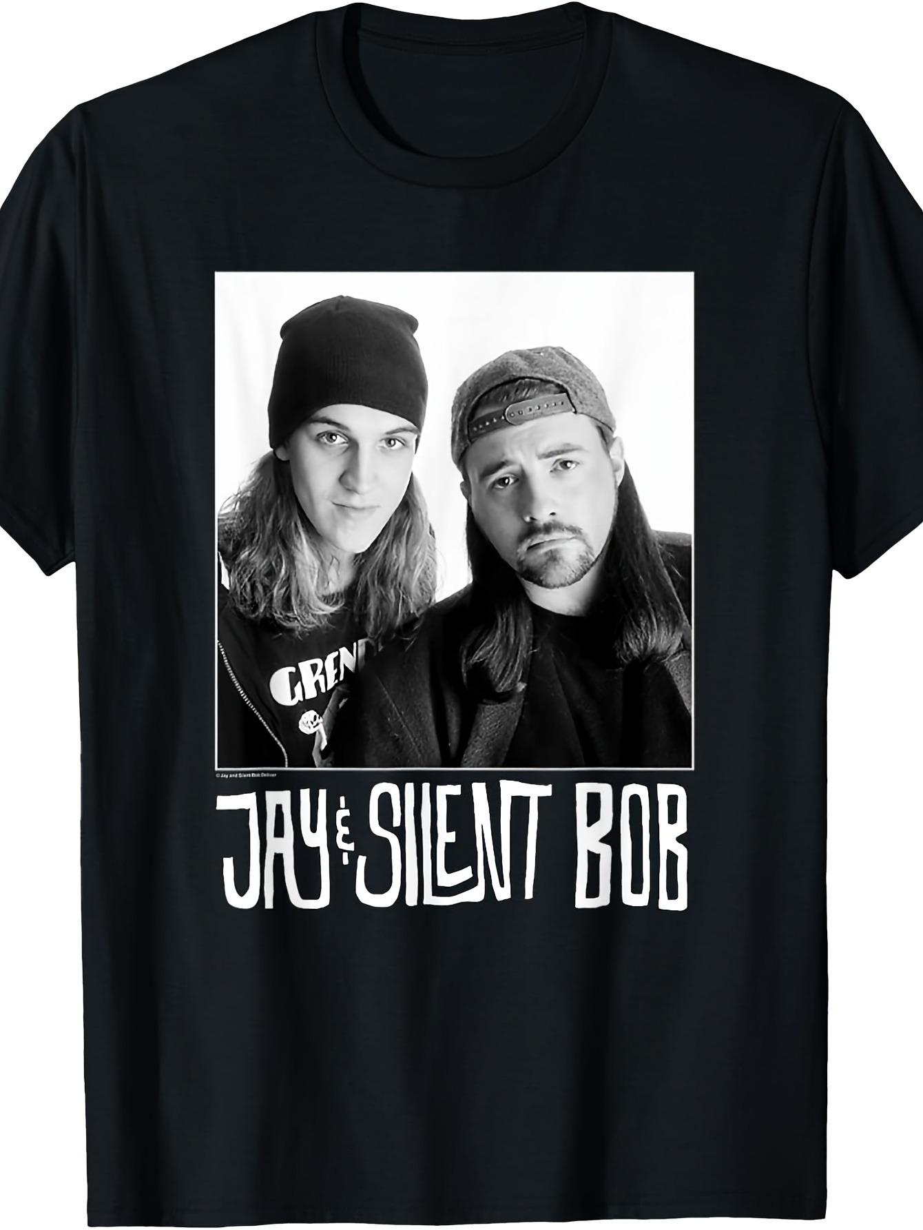 

Unisexs Jay and Silent Bob Iconic Movie Character Tshirt with Black and White Short Sleeved Round Neck Print S