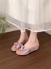 2025 new French white bow thick-bottomed one-word slippers women's summer can wear fashionable low-heeled cool slippers