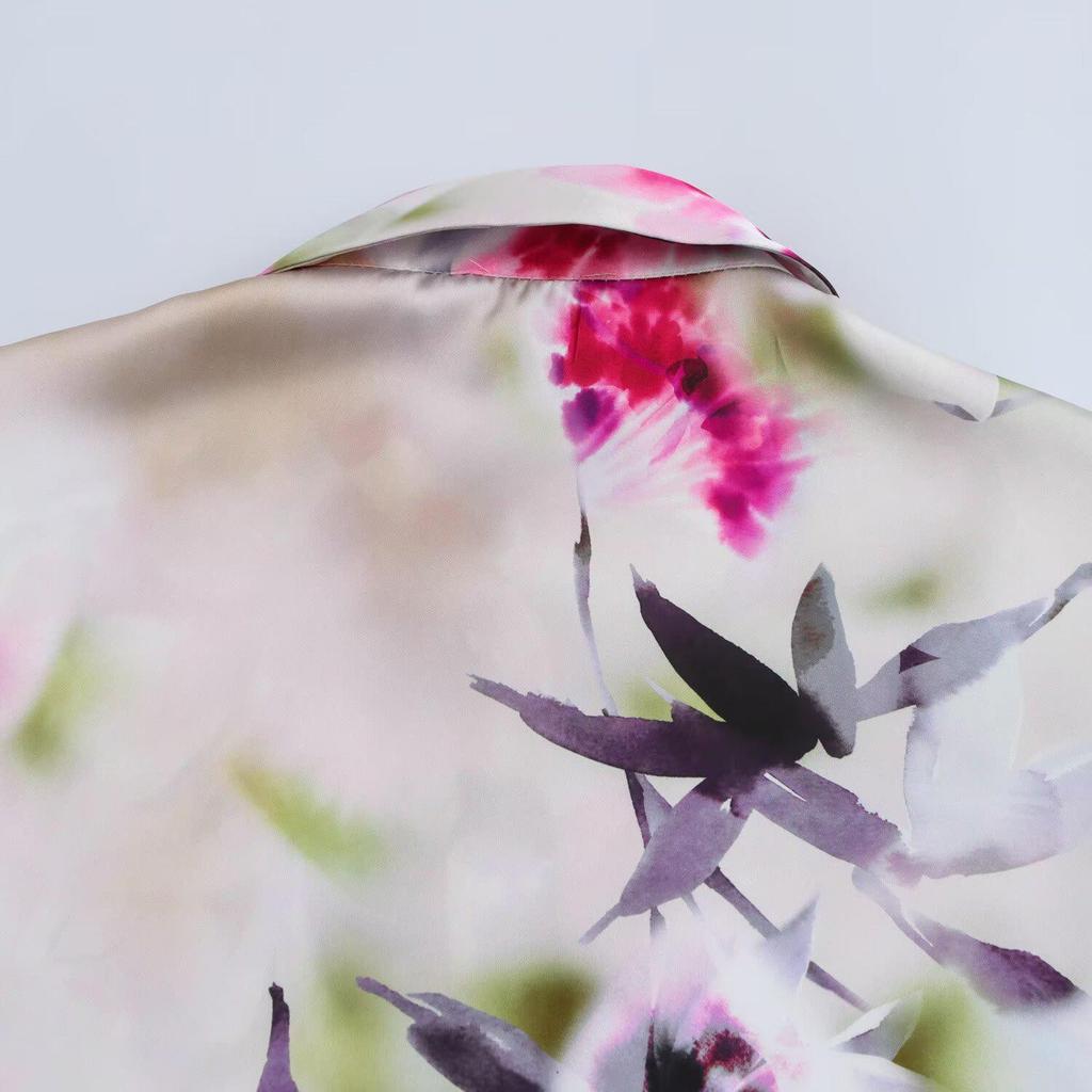 Spring 2025 Floral Print Satin Shirt for Women: Elegant, Casual, Lapel Design