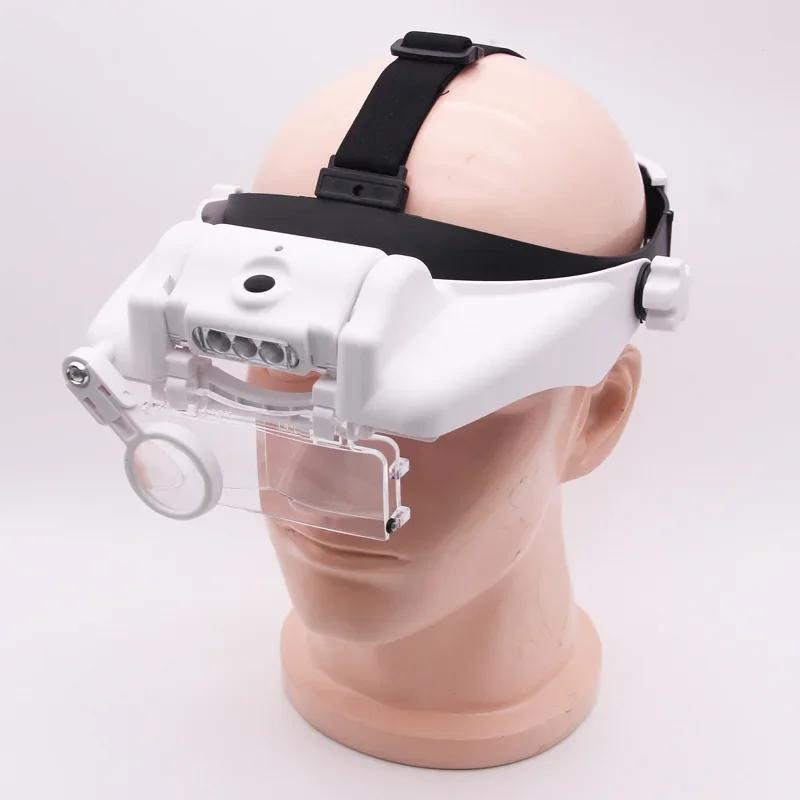 Hands Free Head Mounted Magnifier With Led Light Adjustable Magnification Reading Repair Vision Tool
