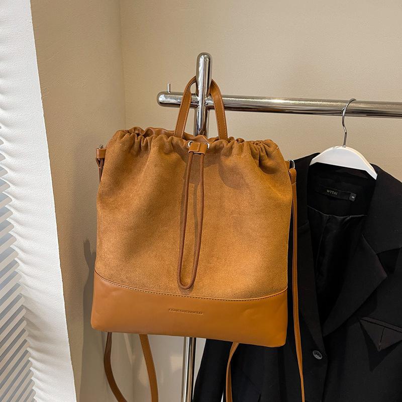 

Кожаные сумки-ведра через плечо на шнурке, сумка-кроссбоди для женщин, рюкзак большой вместимости, дорожные сумки 31x10x31cm коричневый