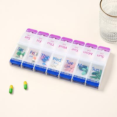 Drukknop Pilendoosje 7 Dagen Medicatieplanner 2 Keer Per Dag Arthritisvriendelijk Transparante Dekseltjes BPA-Vrij Dagelijkse Tablet Vitamine Organizer