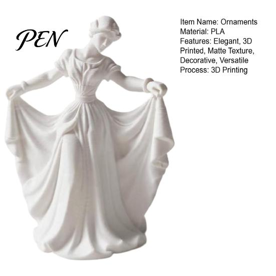 Soft Lines Ballerina Art 3D Printed Dancer Figurine, Elegant Dance Girl Statue with Flowing Dress, Aesthetic PLA Home Decor Sculpture for Decor,