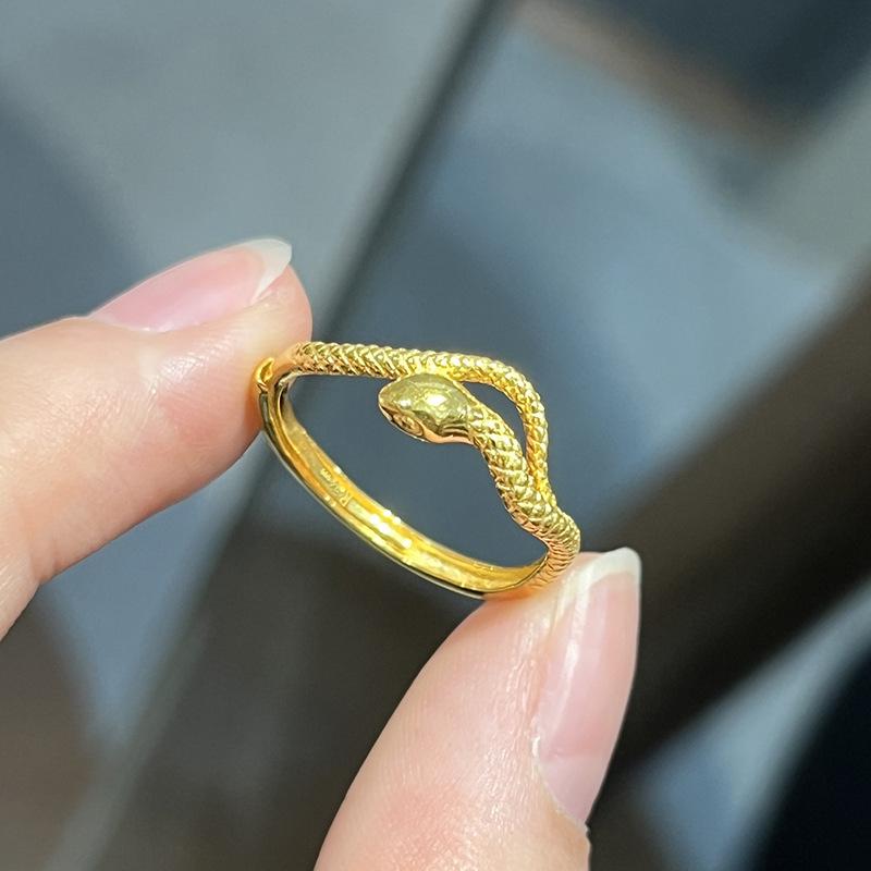 Xiaohongshu Zodiac Snake Ring - Women's Twisted Sand Gold Design for New Year 