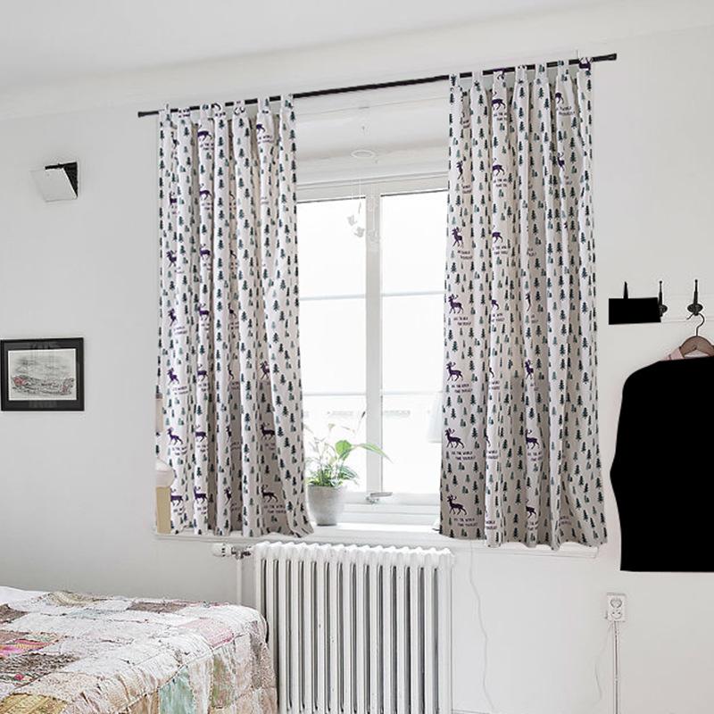 Nordic Style Curtains Printed Children'S Curtains American Country Curtains Linen Cotton Finished Curtains