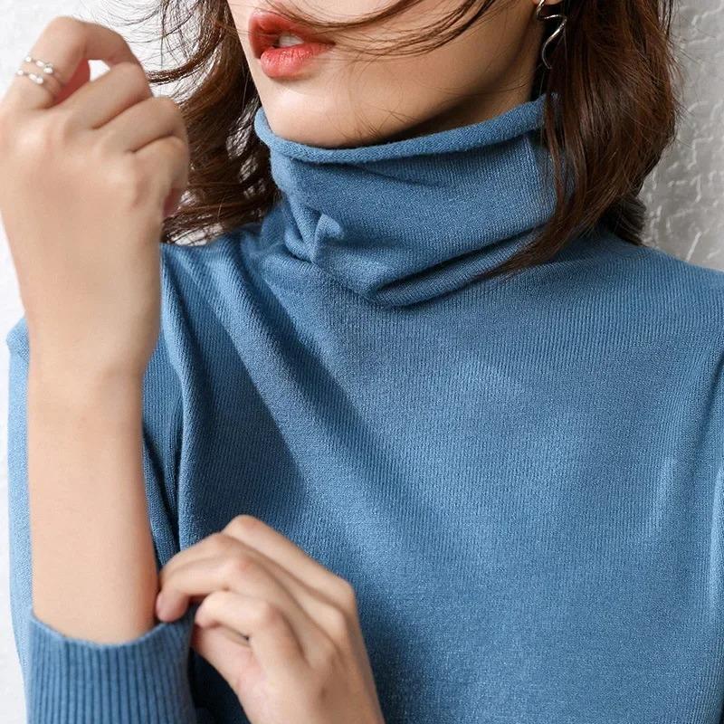 Autumn Winter Sweater Turtleneck Slim Fit Basic Pullovers Fashion Korean Knit Tops Bottoming Womens Sweater Stretch Jumpers