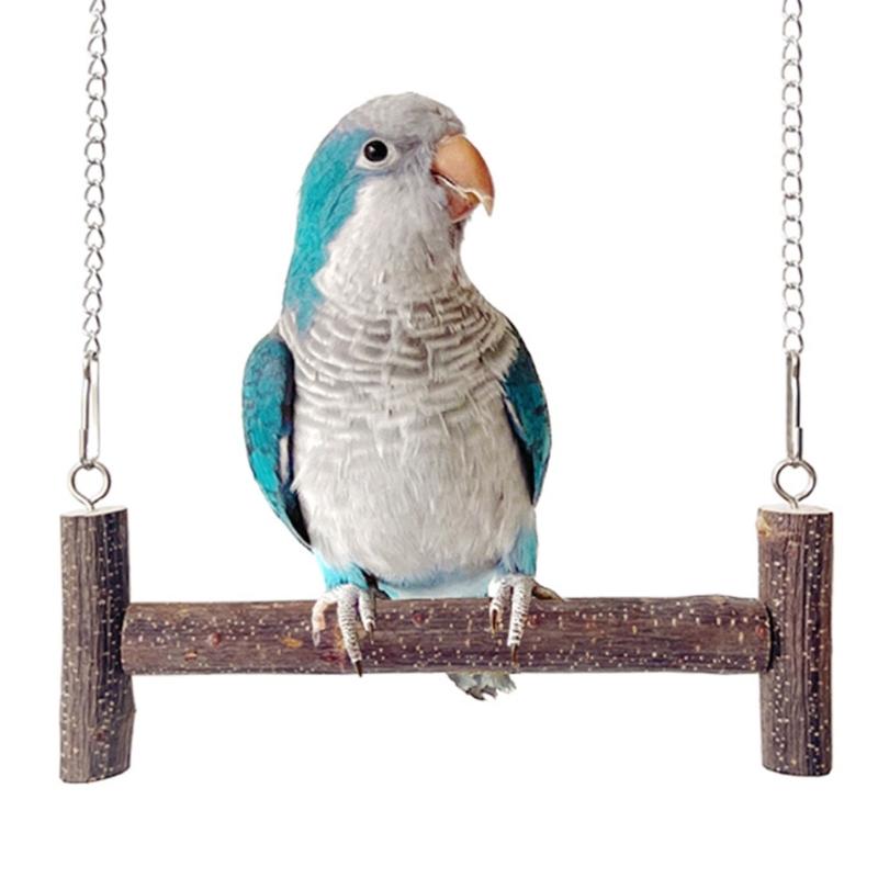 Parrots Swing Hammock Perch Metal Chain Wooden Rod Small Bird Toy For Cages Outdoor Use