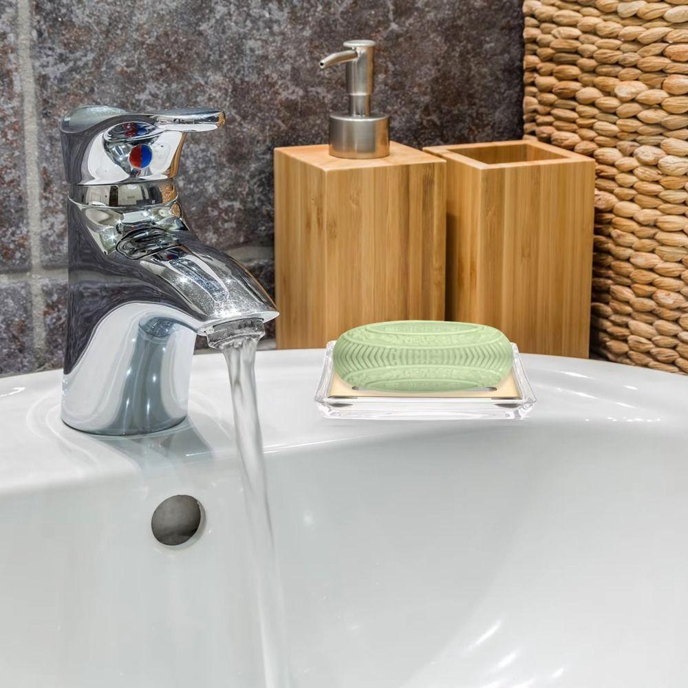Avrinningsställ Transparent Tvålbox Rostfritt Stål Tvålhållare Exklusiv Glaskopp för Tvål Kök