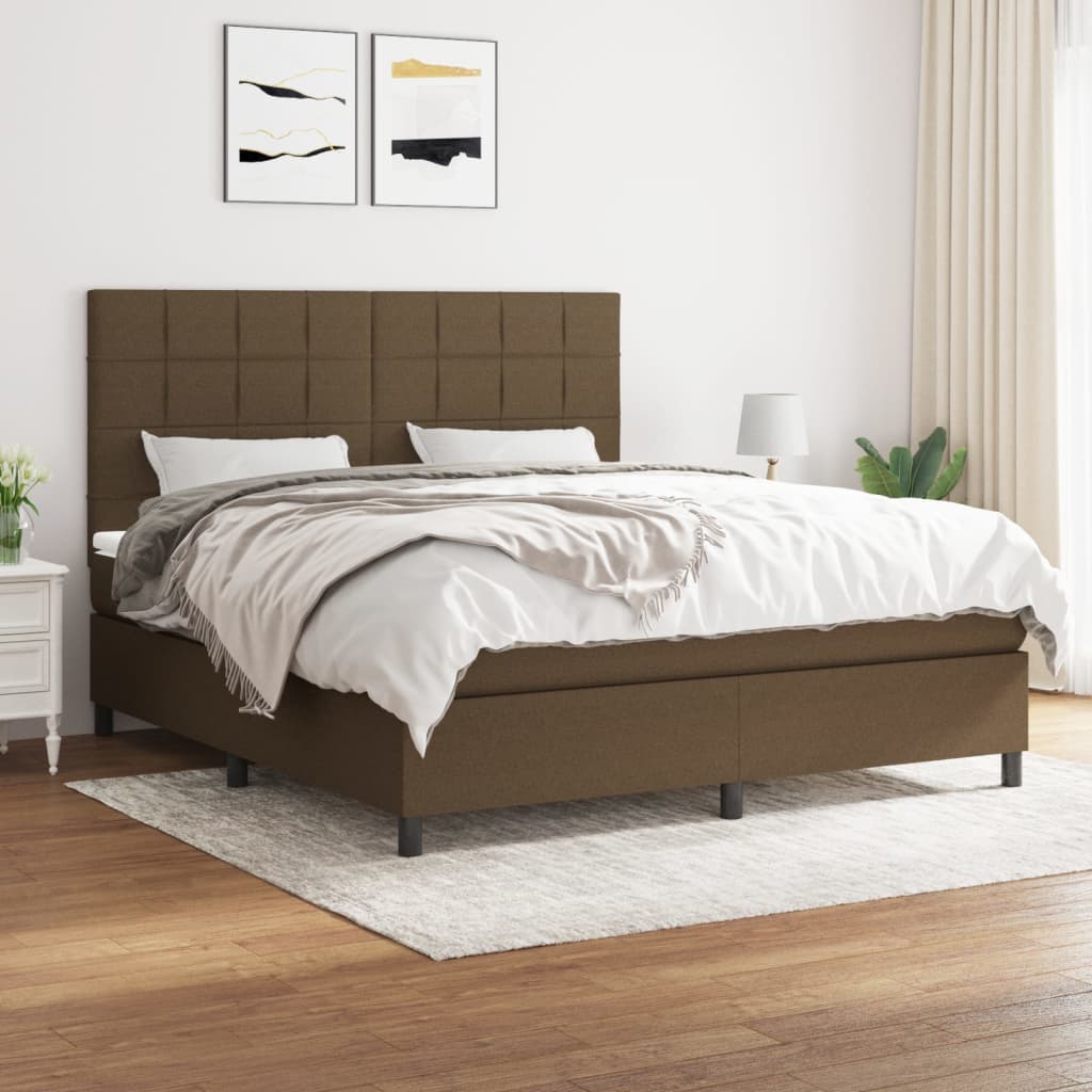 Box Spring Bed with Mattress Dark Brown 160x200 cm Fabric