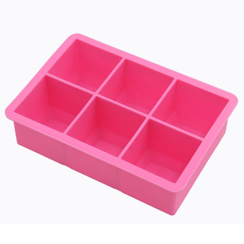 Silicone 6 ice grid large grid complementary food box, silicone six ice ball square ice cube silicone mold ice cube mold розовый