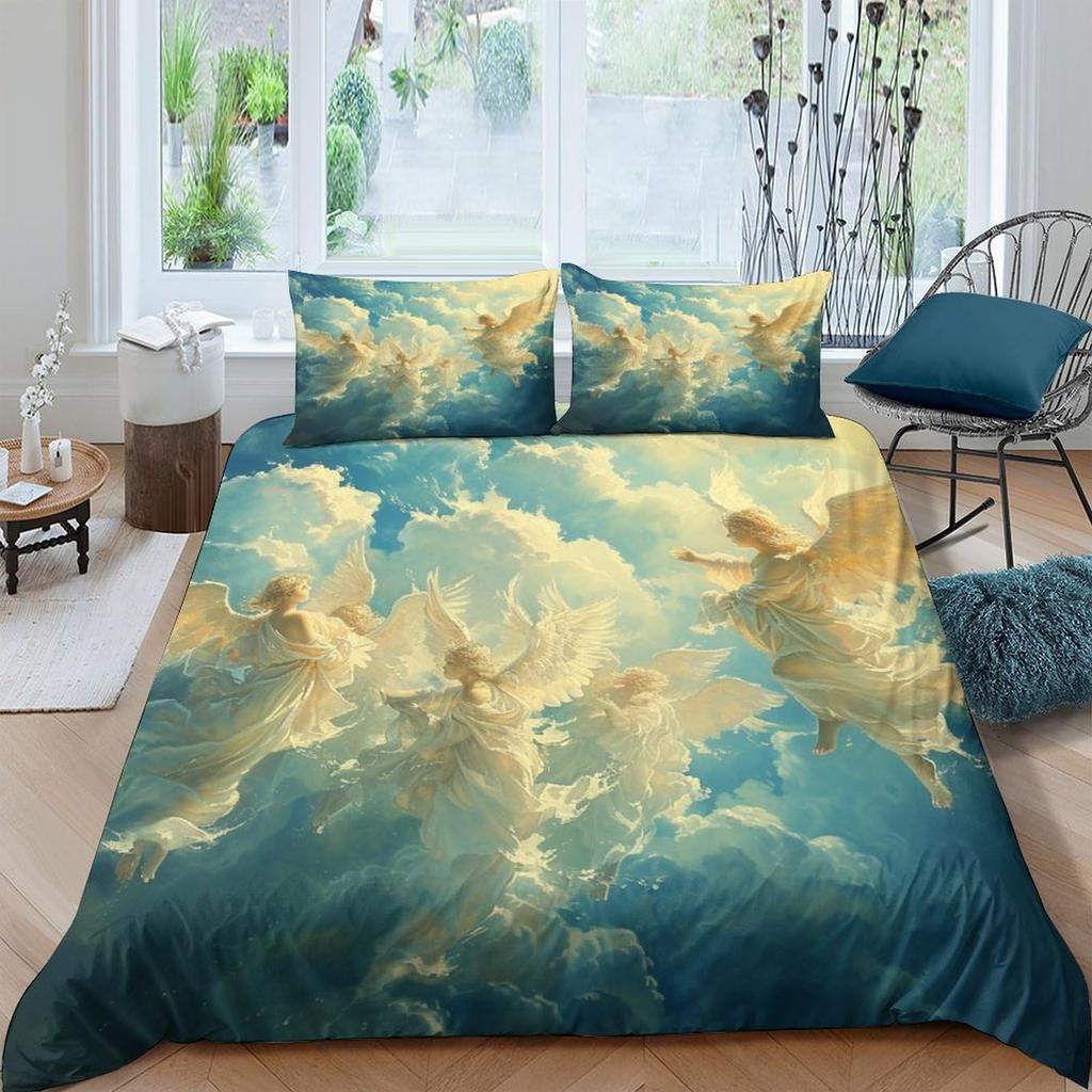 Zestaw poszewek na kołdrę Aniołek Dla Dzieci Rozmiar Królewski Bliźniaczy Pokrowce na Kołdrę Lekkie Pióra Wystrój Pokoju 2 Poszewki na Poduszki 1 Poszewka na Kołdrę Bez Wypełnienia