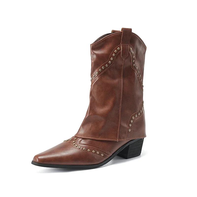 Fashion 2024Autumn/Winterside Zipper Over Knee Boots High Heel Round Head Abrasive Leather Thick Heel Large Size Zipper Thigh-high Boots