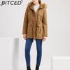 BITCED Fleece-Lined Cotton Coat with Hood and Fur Collar Winter Warmth Outerwear Plus Size Women's Cotton Jacket