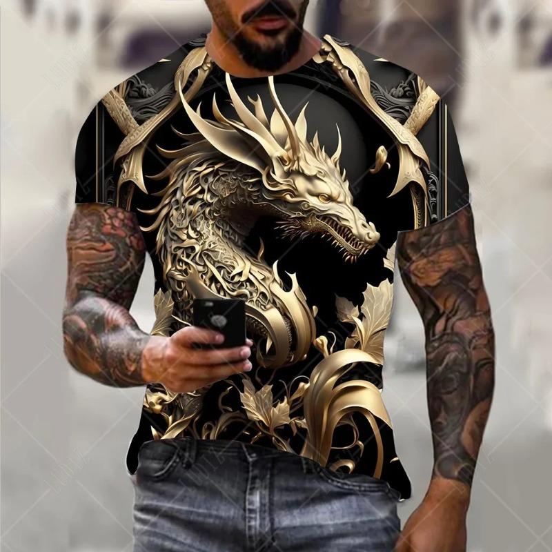 Men's summer 3D printed skull personalized cool print pattern punk rock retro men's trendy cool short sleeved T-shirt