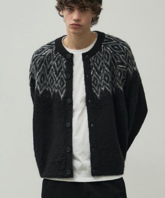 Alyss Brushed Nordic Round Knit Cardigan [Black]