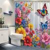 VIKAMA Colorful Butterfly Flower Shower Curtain, Waterproof and Mold-Resistant Shower Curtain for Bathroom Decoration