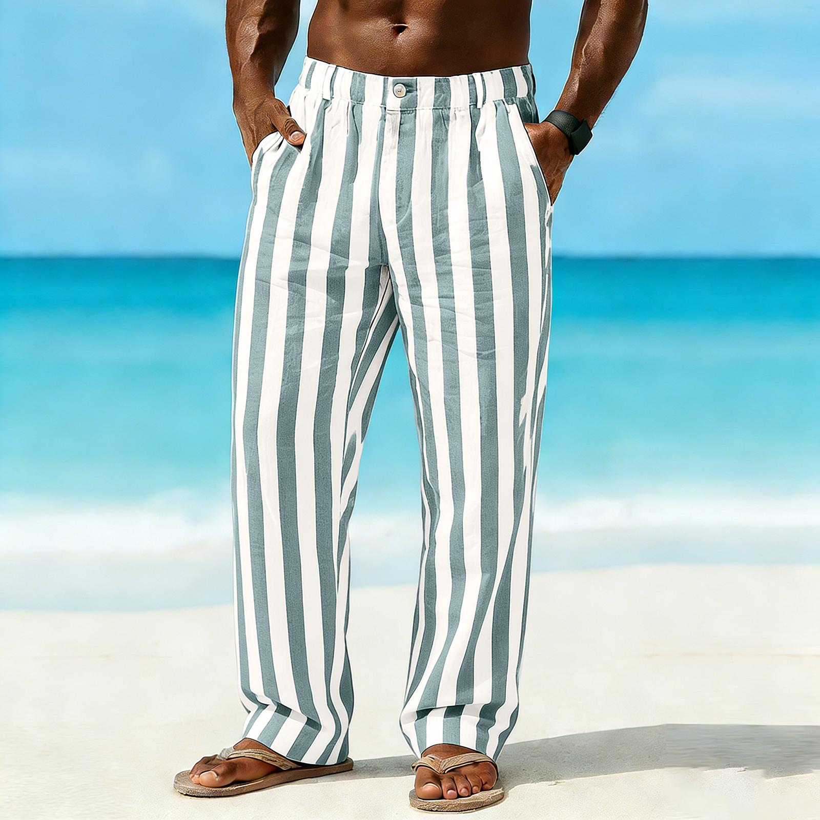 Men s Sporty Casual Striped Elastic Waist Straight Leg Pants XXXL