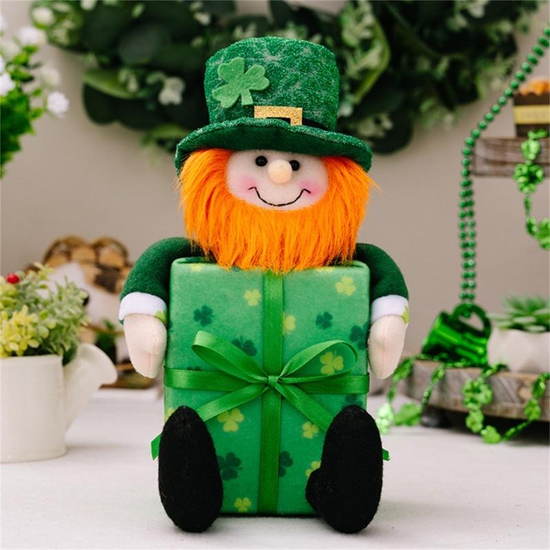 2 stuks Unieke Beeldjes Patrick's Day Kabouters Kleurrijke Poppen Accent voor Eettafel of Bureau Geluksblad Decoraties