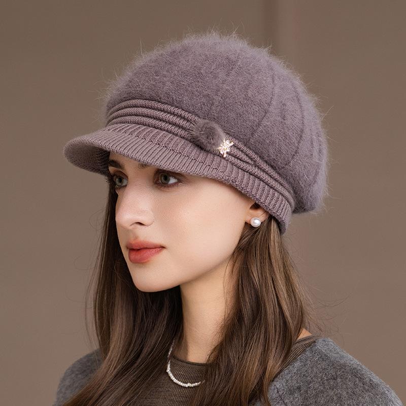 Chapeau pour femme Nouveau chapeau d'automne et d'hiver en laine Bonnet thermique Mère d'âge moyen et âgée Chapeau tricoté