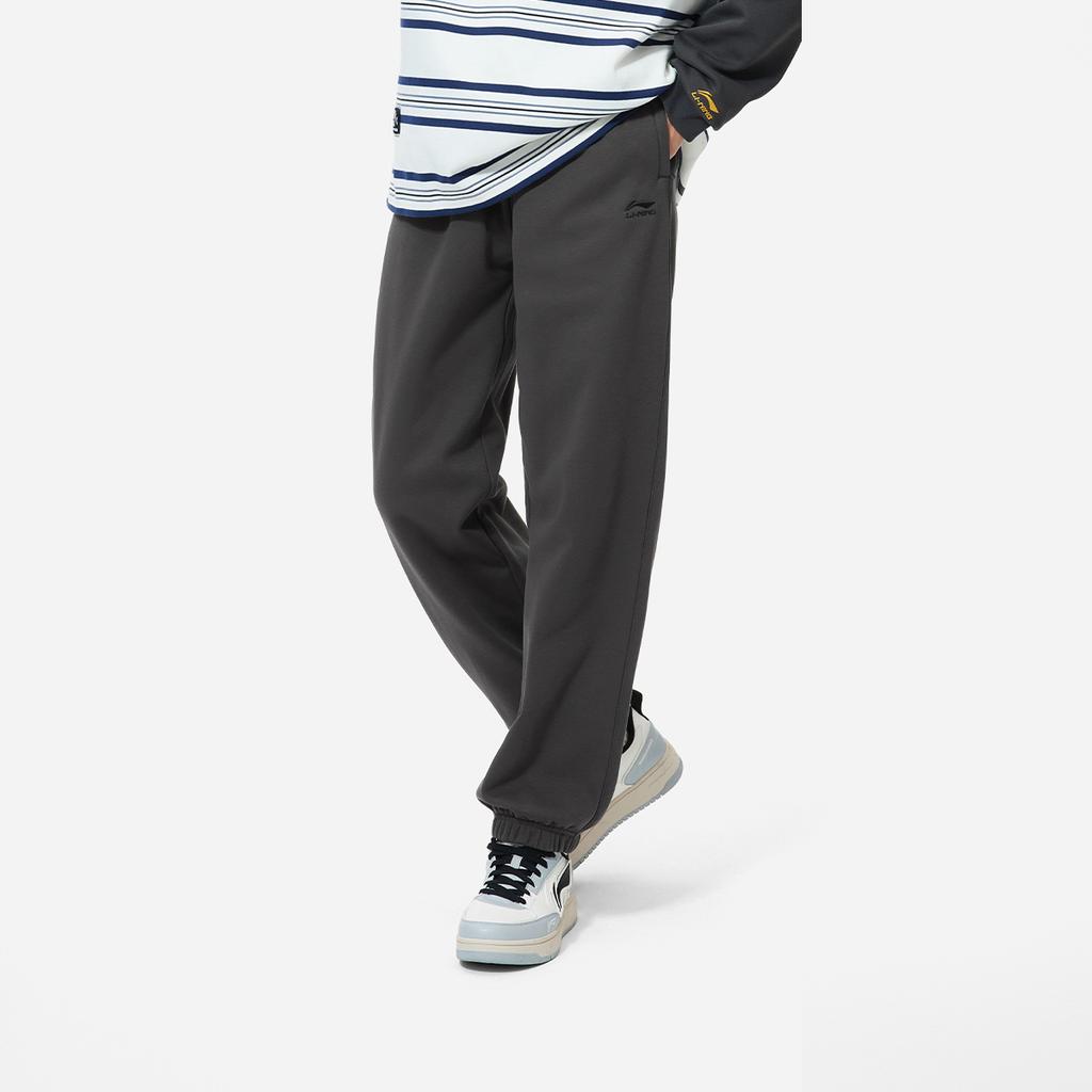 Li-Ning Sports Lifestyle Series Anti-Static Warm Comfortable Fleece Casual Pants Men Bottoms Graphite-Grey AKLU917-7