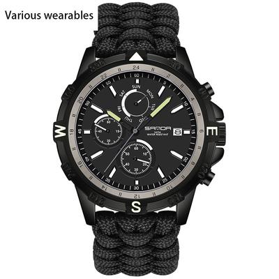 Neue Elektronische Quarz Herrenuhr Outdoor Bergsteigen Sport Geflochten Kalender Herrenuhr Drei Augen und Sechs Zeiger Uhr