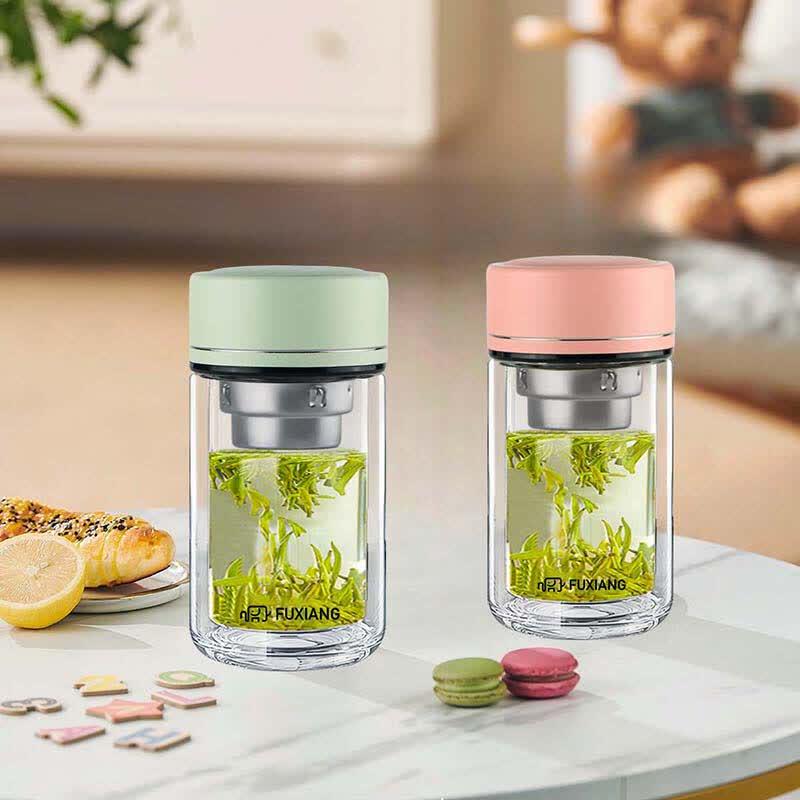 230ml Pink Double-layer Glass Tea Infuser Bottle