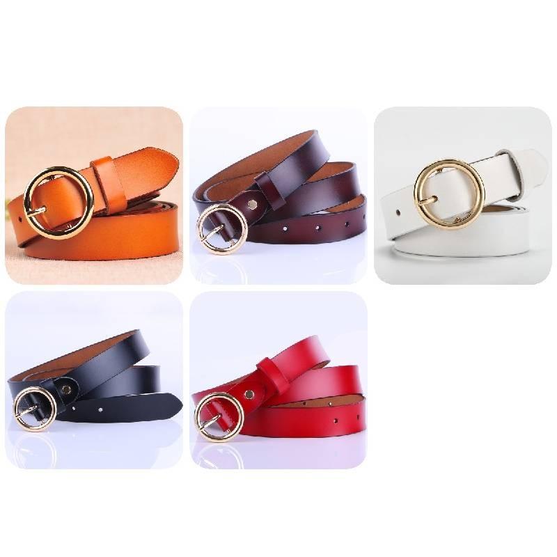 Women Vintage Belt Round Buckle Solid Color Thin Belts Clothing Accessories