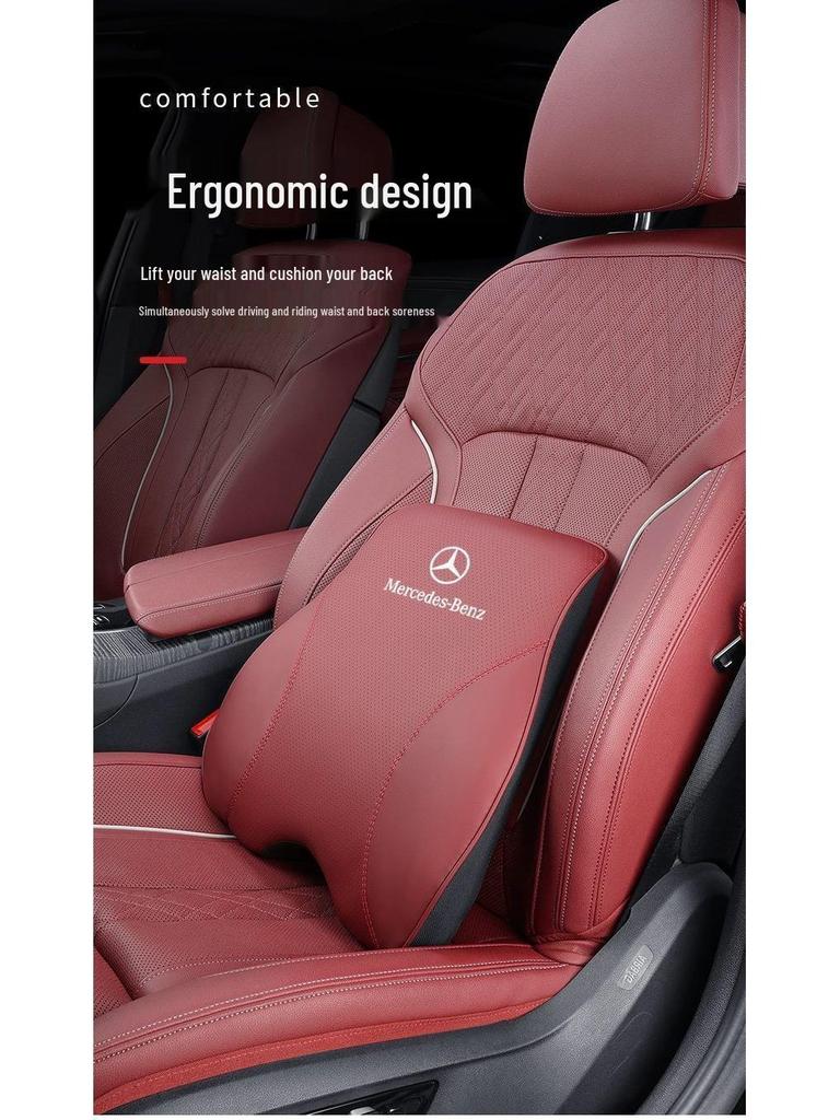 Cojín de Cabeza y Respaldo de Cuero Genuino para Coche Mercedes-Benz - Almohada Universal para E300L, C260, GLC (Todas las temporadas)