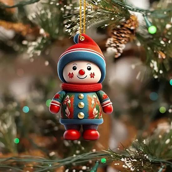 2 Pcs Christmas Ornaments Cartoon Snowman Santa Claus Acrylic Pendant Xmas Tree Hanging Decoration for Holiday Party Decor Car Accessories