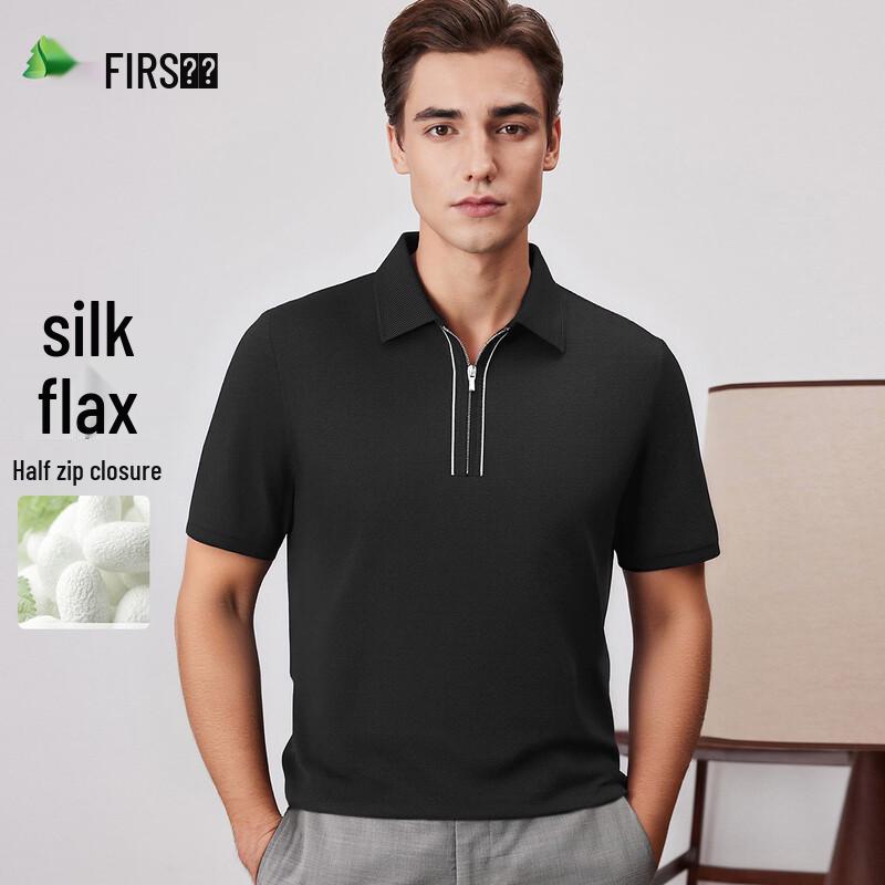 FIRS Men s Silk & Linen Blend Half-Zip Polo Shirt M