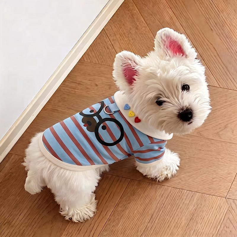 Dog Clothes Spring and Autumn Bigbear Teddy Puppet Small Dog Cat Pet Anti-Hair Loss Striped Vest Bicycle