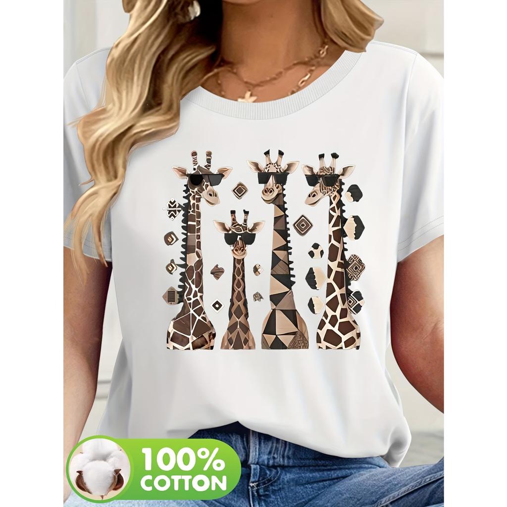 Graphic Printed Pure Summer Essential Casual Round Neck Women's Short Sleeved T-shirt
