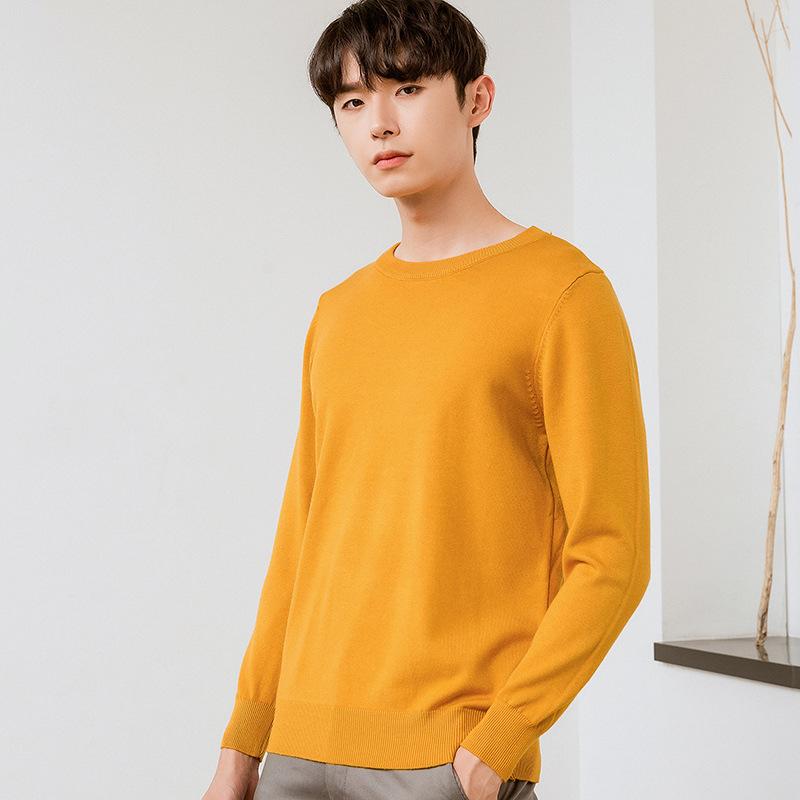 Men's Round Neck Trendy Knitted Fir Autumn and Winter Loose Solid Color Knitted Simple Casual Bottoming Big Yards Sweater
