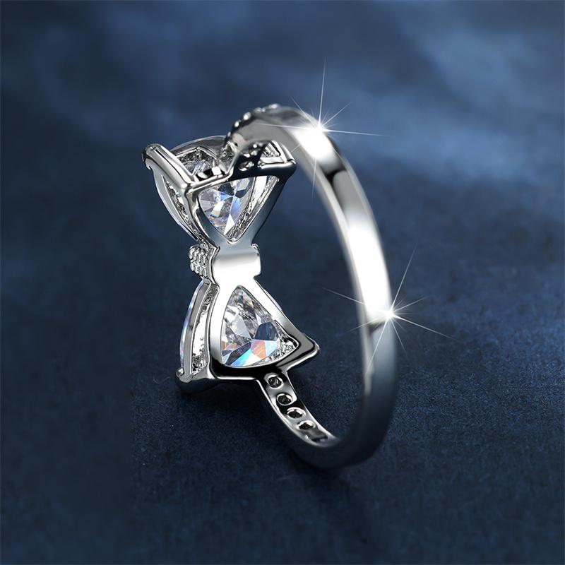 Luxury Female Charm Cute Bowknot Silver Color Wedding Jewelry For Women White Crystal Stone Engagement Ring