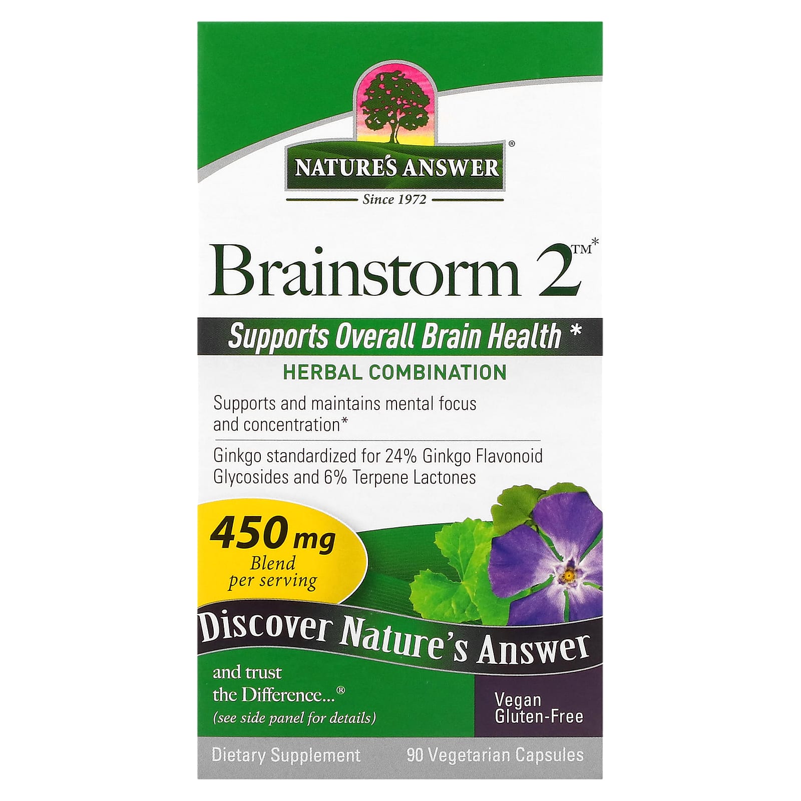 

Nature s Answer, Brainstorm 2, Herbal Combination, 450 mg, 90 Veggie Capsules