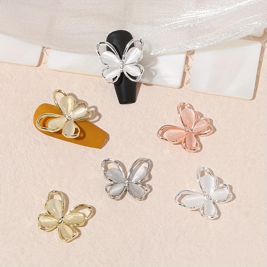 10pcsElegant Butterfly Nail Charms Set with Sparkling Cat Eye Gems - Easy-to-Apply, Durable Alloy Art Accessories for DIY Manicure
